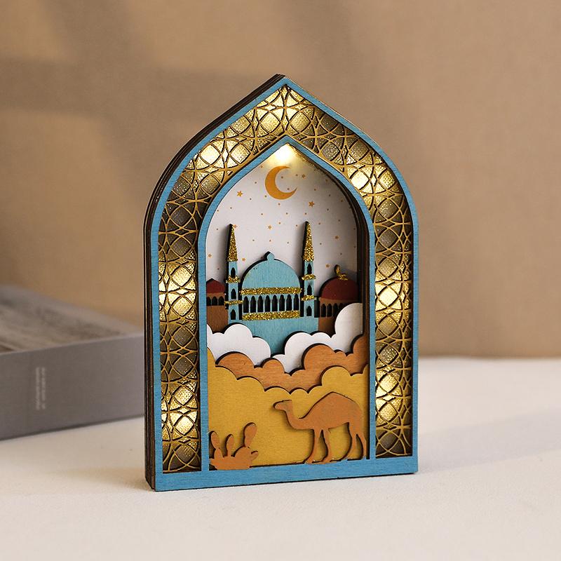 

Ramadan Wooden Moon Mosque Night Light Table Ornament EID Mubarak Party Light 2025 Islam Muslim Home Decoration Eid Al Adha Gift