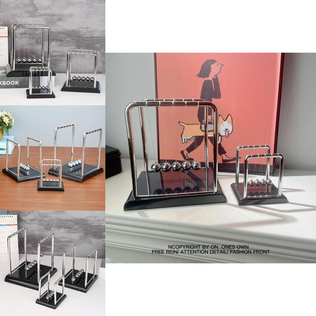 Modern Simple Plastic Newton's Cradle Physics Decor Stress Relief Desk Toy With Black Base