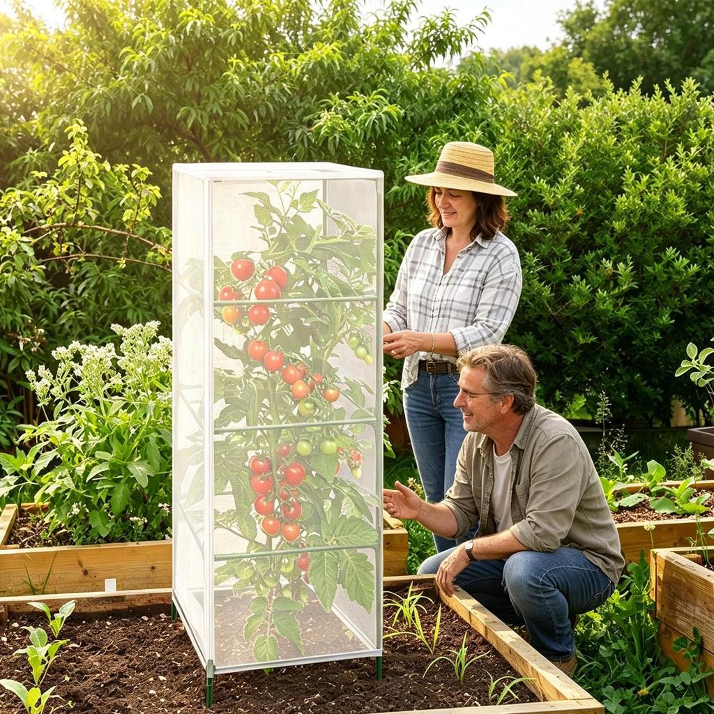 Plant Mesh Netting Zipper Foldable Square 24x24x59 Inch Garden Plant Netting Barrier for Garden Raised Beds Vegetables Flowers