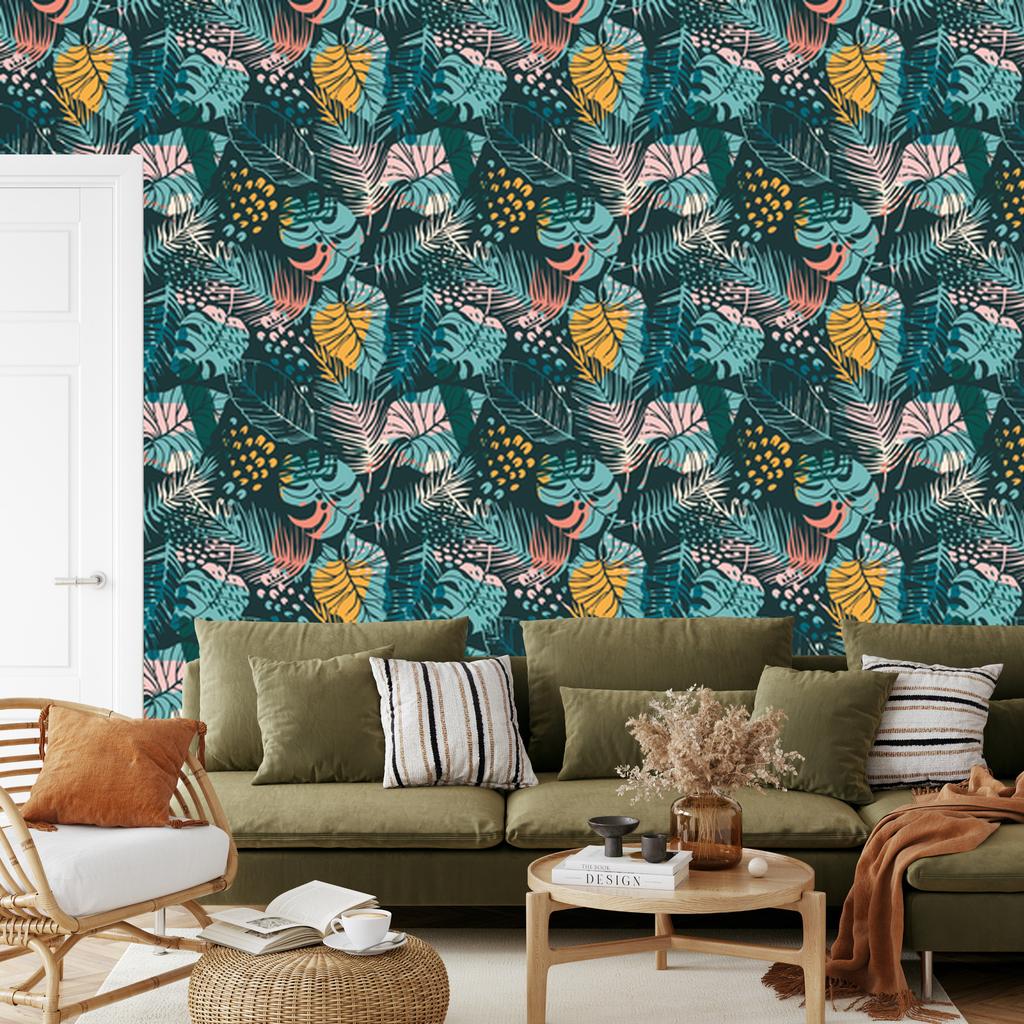 Wallpaper Fashionable colorful tropical leaves for living room and bedroom 50x1000