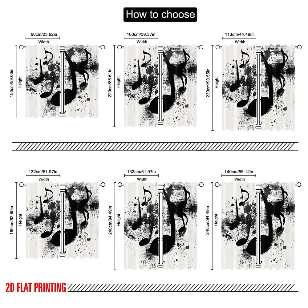2 szt., Drukowane na płasko 2D Zasłony Rolety Muzyczny Plusk Wszechstronna Tkanina (bez pręta) Art Deco Świąteczne Użycie do Salonu