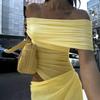 Women Off Shoulder Mesh Dress Formal Wedding Evening Dress Slim Maxi Dresses