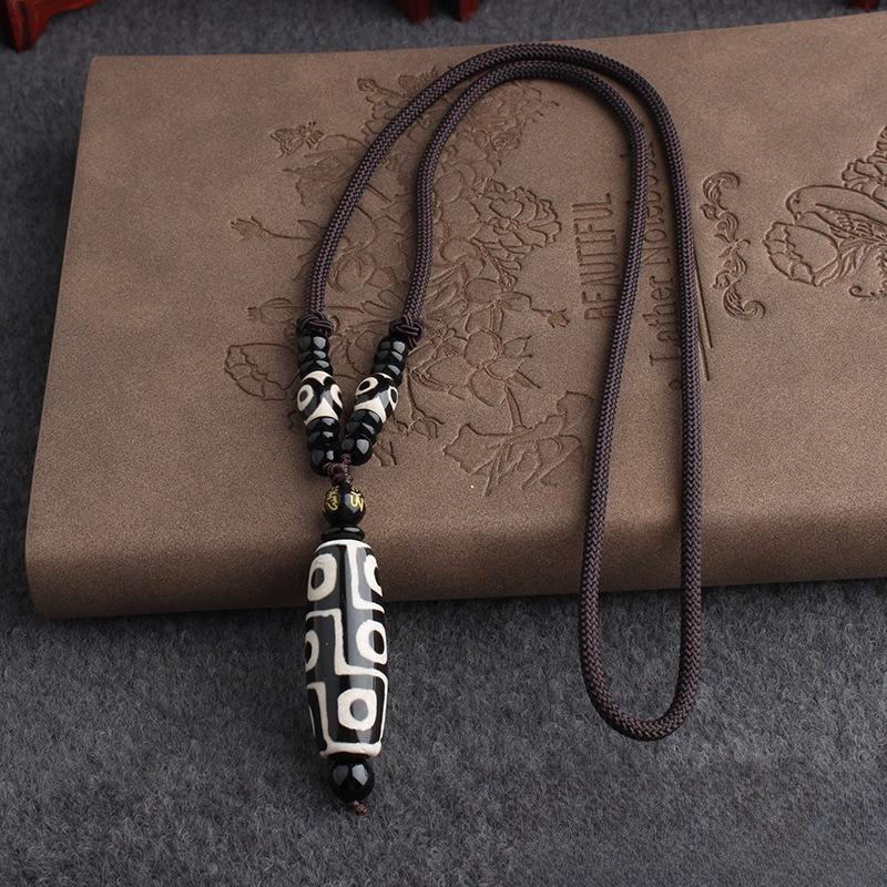 Natural Xizang Seven Treasures Old Ninth-Eyed Agate Turquoise Beaded Scarf Necklace Jadeite Pendant Ribbon Gift Kit