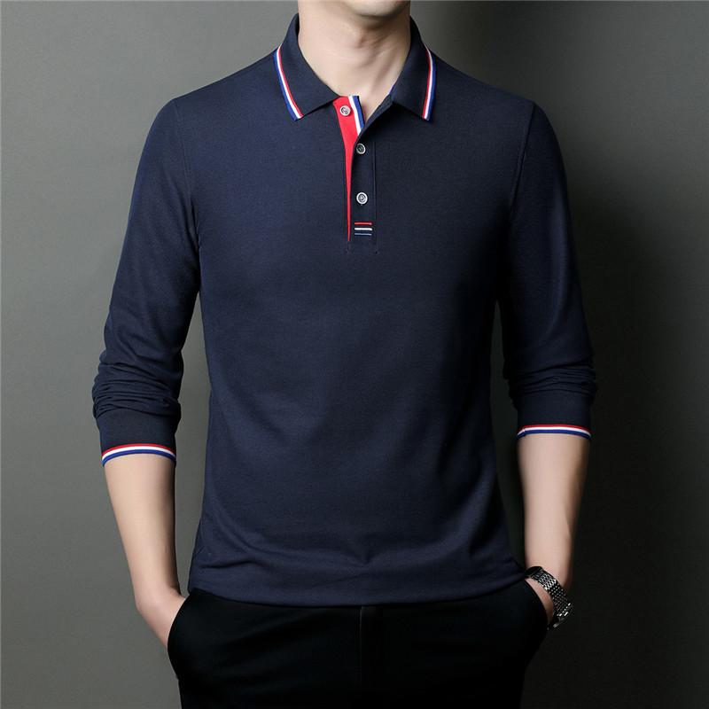 

Футболка с длинным рукавом, мужская хлопковая рубашка поло контрастного цвета на весну и осень, молодежная рубашка поло в базовом стиле на четыре сезона XXXL