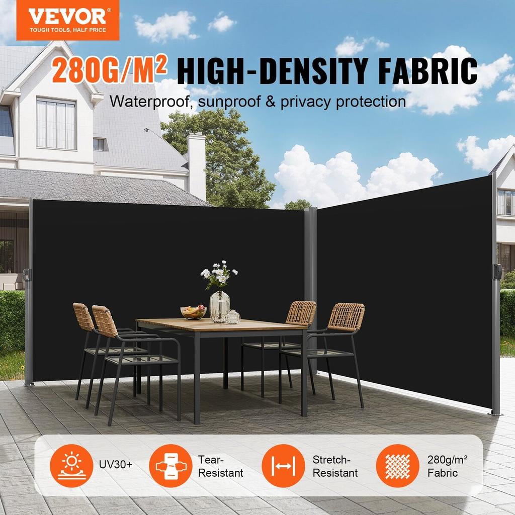 Black Retractable Patio Screen 236 Inch In Length Office Dividers 71Inch In Height Retractable Screen Partition Wall Outdoor Retractable Gate