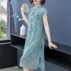 Letnia Chińska Sukienka Cheongsam w Etnicznym Stylu dla Kobiet w Rozmiarze Plus, Elegancka Sukienka Szyfonowa Podkreślająca Temperament Matki