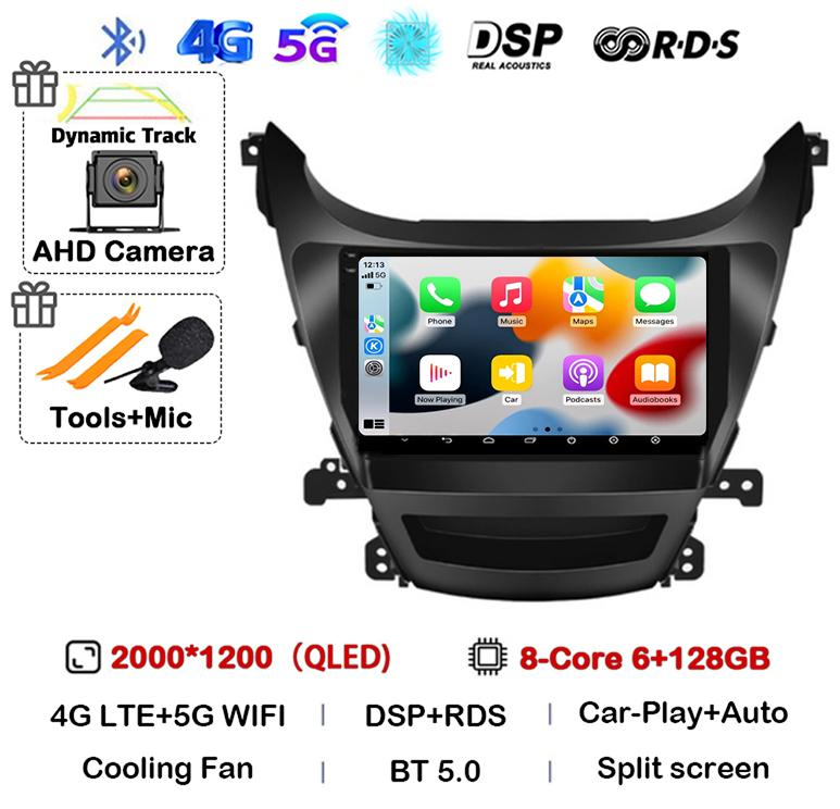 Android 14 Carplay Auto Car Radio For HYUNDAI ELANTRA 2011 2012 2013 2014 2015 2016 Multimedia Stereo Video Player GPS 4G WIFI