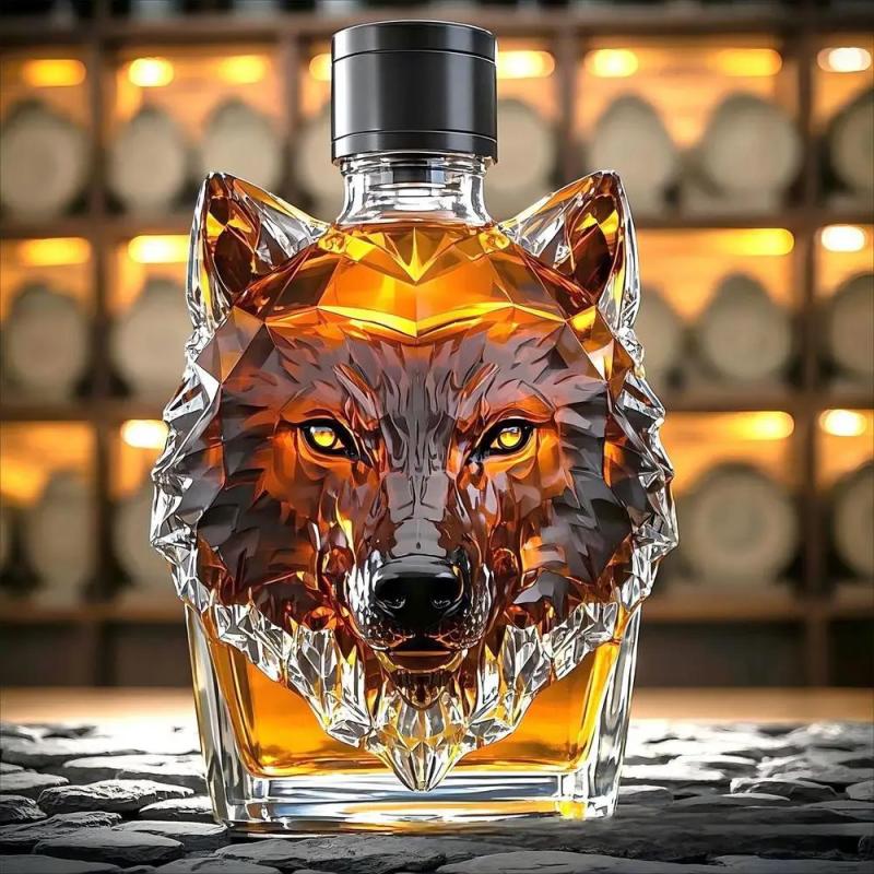 Whiskygläser Wolfsskulptur Weinglas Ästhetisch Sammelbar Wolfsmotiv Glasflasche Für Cocktail Whisky Reise