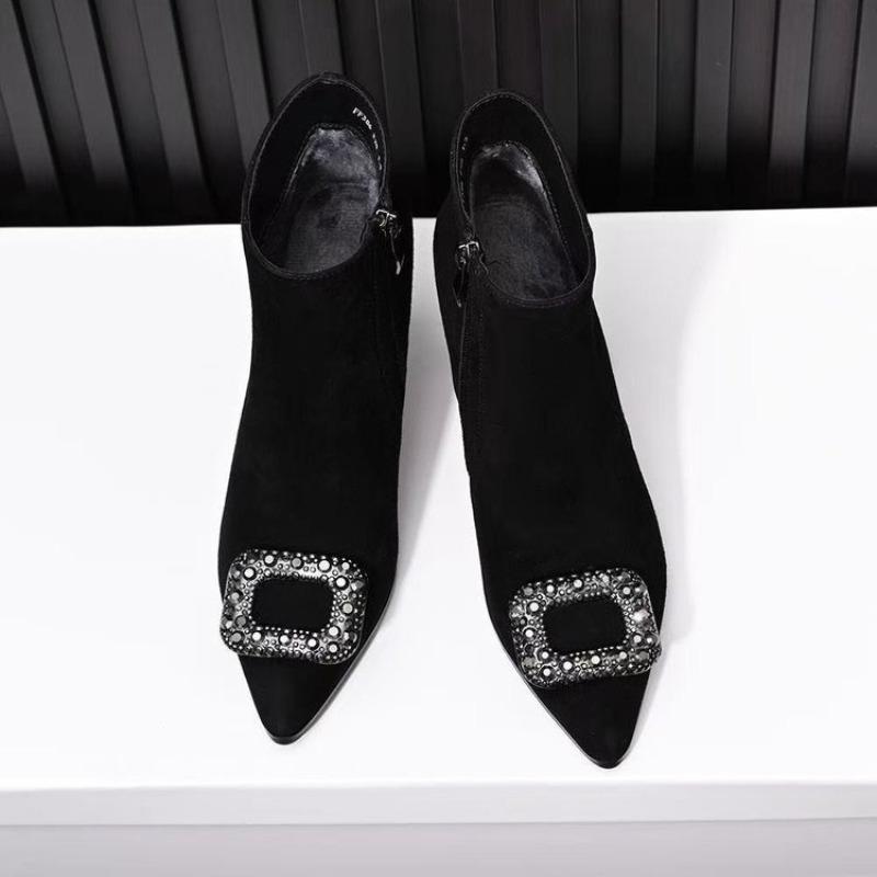 New High Heels, Women's Shoes, Rhinestone Ankle Boots, Square-toed Thin-heeled Ankle Boots
