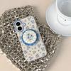 Retro Blue Flower Diamond Studded Magnetic Phone Case for Apple 16/17 Pro Max/iPhone 15, 14P (Female)