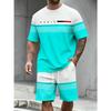 Fashion Stripe Printed T-Shirt Shorts 2-Piece Set Plus Size Outdoor Casual Men's Clothing Breathable Short Sleeve Shorts Suit