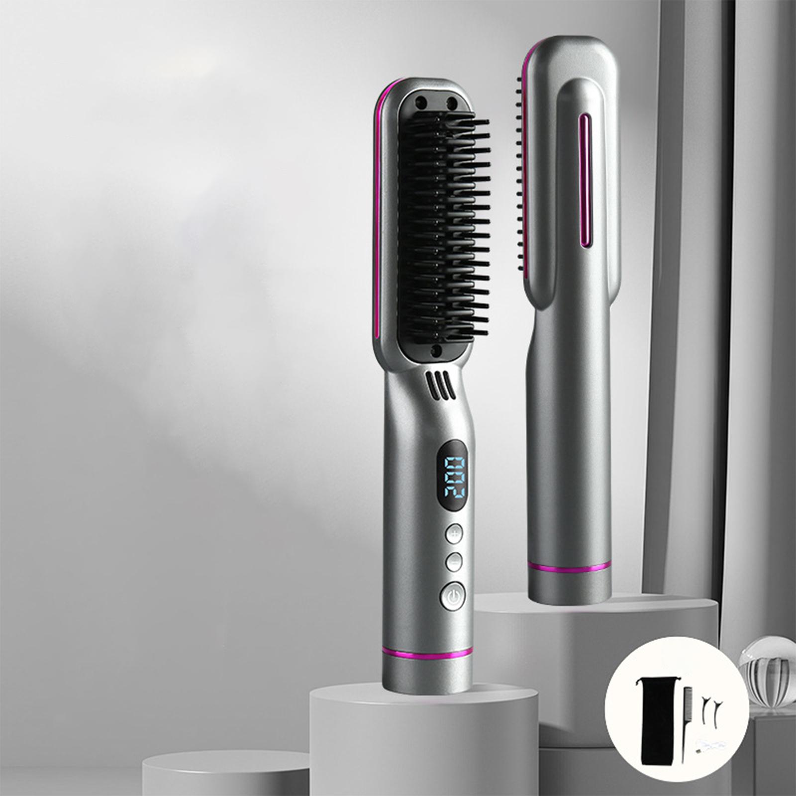 

Ленивая расческа для выпрямления волос без повреждения волос, беспроводная портативная мини-электрическая расческа для завивки, уход с отрицательными ионами и электрический стайлер для завивки серый