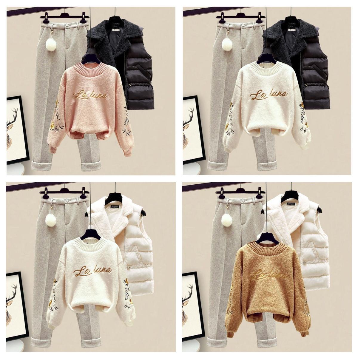 

Осенняя и зимняя одежда. Деликатная одежда. Зимний женский жилет + свитер + брюки. Костюм-тройка. 2XL