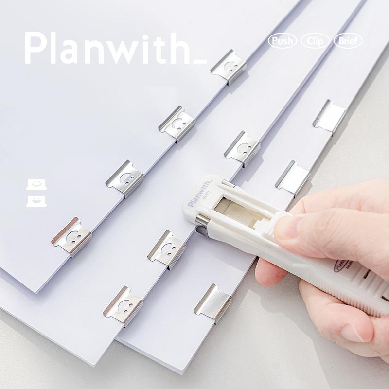 Planwith Push Paper Clip Pusher Set Smile Design Reusable Mini Binder for File Index Office Binding Tools