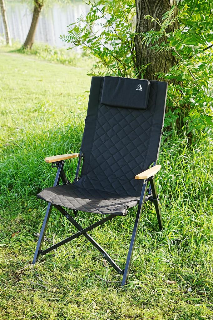 ARURU Camping Reclining Tilt High Back Chair with Compact Foldable Outdoor and Comes with a Convenient Storage Bag Chair, 4-Level Headrest, Chair,