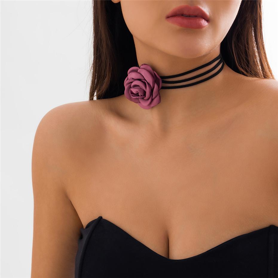 

9 Colors Goth Elegant Big Rose Flower Choker Necklace Women Romantic Adjustable Bowknot Knotted Rope Chain Wed Y2K Accessories
