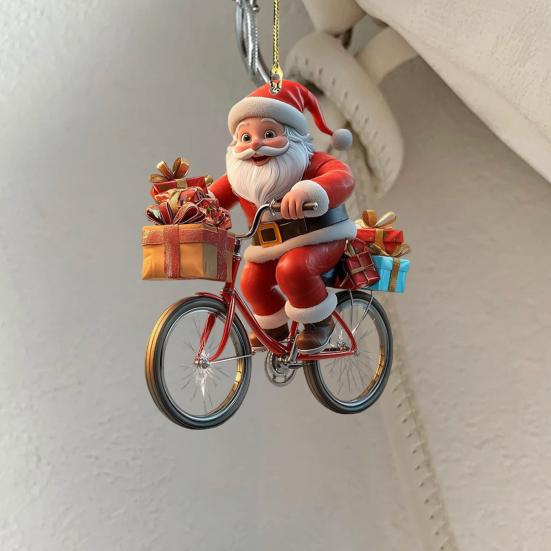Yousheng Santa Claus Ornament Christmas Tree Pendant Santa Ride Flat Bike Hanging Decoration DIY Xmas Tree Decor