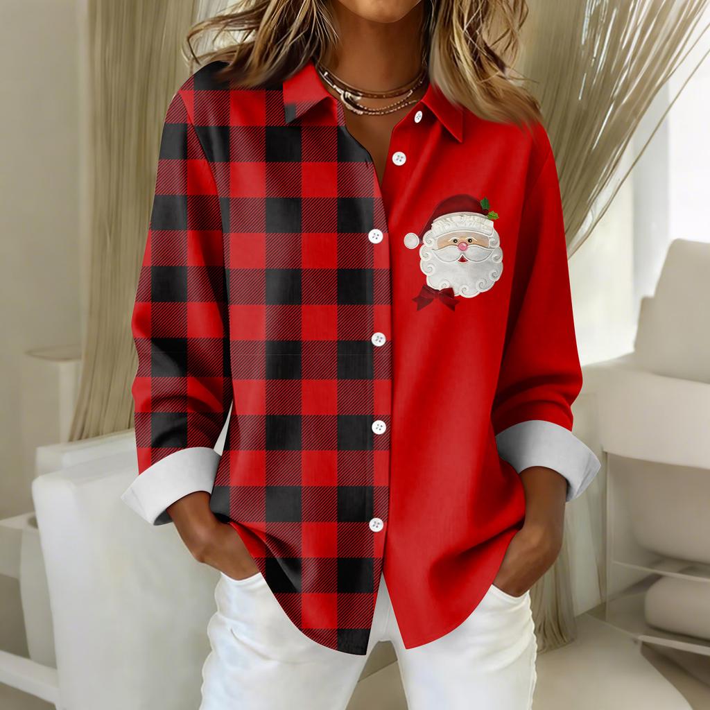 Women's Shirt Blouse Christmas Print Button Long Sleeve Casual Basic Shirt Collar Regular Top