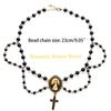 F26C Crystal Beads Rosary Catholic Necklace Miraculous Medal & Crucifix Pendant Catholic Necklace Chain for Women Girl Teen