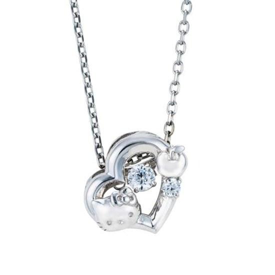 Hello Kitty Dancing Stone Necklace 40cm Sanrio Characters Silver 925 Surgical Stainless Steel Cubic Zirconia Heart Apple Swinging Anniversary Birthday