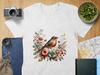 American Robin Beautiful Bird Art T-Shirt, Winter Floral Bird Lover Shirt, Bird Watcher Gift Tee, Nature Lover Clothing, Bird Design T-Shirt