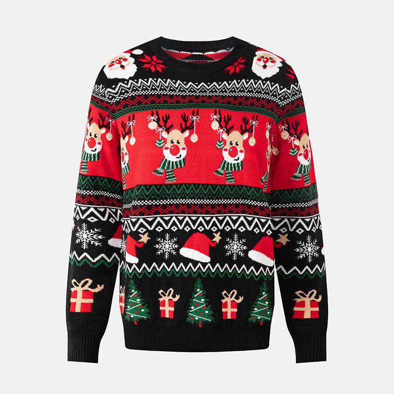 Unisex Elk Jacquard Christmas Sweater - Loose Fit Plus Size Pullover for Autumn/Winter