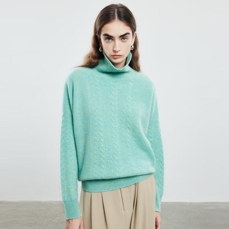 PALUOPO Women's High-Neck Cable Knit Cashmere Sweater