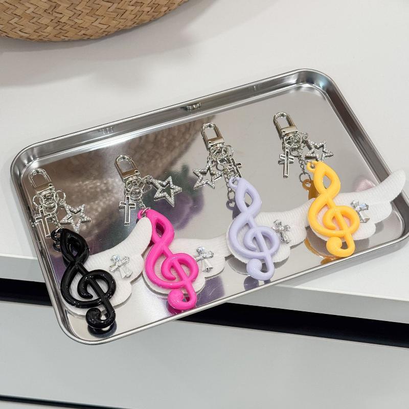 Y2K Trendy Harajuku Keychain Adorable Musical Note Wing Cross Star Key Ring Fashion Bag Pendant for Teen Girls Gift