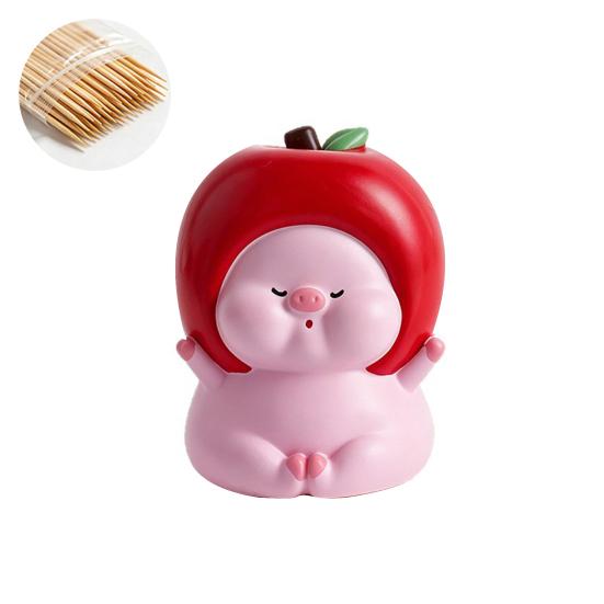 Red Fruit Pig Toothpick Box Cartoon Animal Shape Toothpick Holder Dispenser Dust-proof Kitchen Toothpick