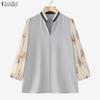 ZANZEA Women Casual V-neck Print Splice 3/4 Sleeve Loose Blouse