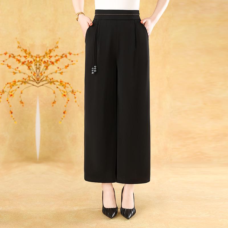 

High-Waisted Cropped Wide-Leg Pants for Middle-Aged and Elderly Moms XL чёрный