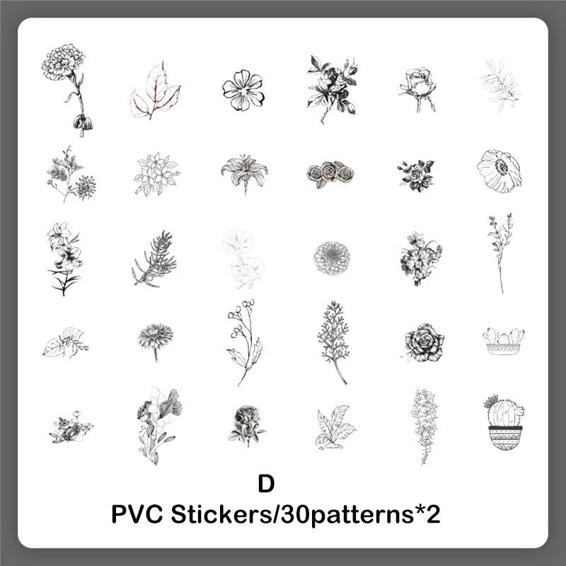 60pcs/pack PET Sticker DIY Scrapbooking Materials Decor Photo Album Collage Stationary Floral Butterfly Stickers