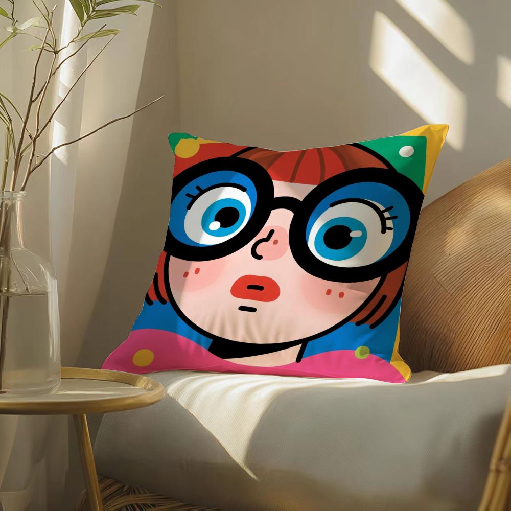 Funny Cute Girl Cartoon Pillow Case Pattern Printed Pillowcase For Living Room Sofa Cushion Cover & Bedroom Decor