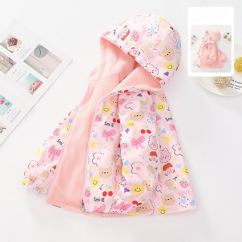 Girls Polar Fleece Jacket, Double-sided Wear, Spring and Autumn Children s Fleece Jacket and Fleece Western Style Jacket 110 розовый