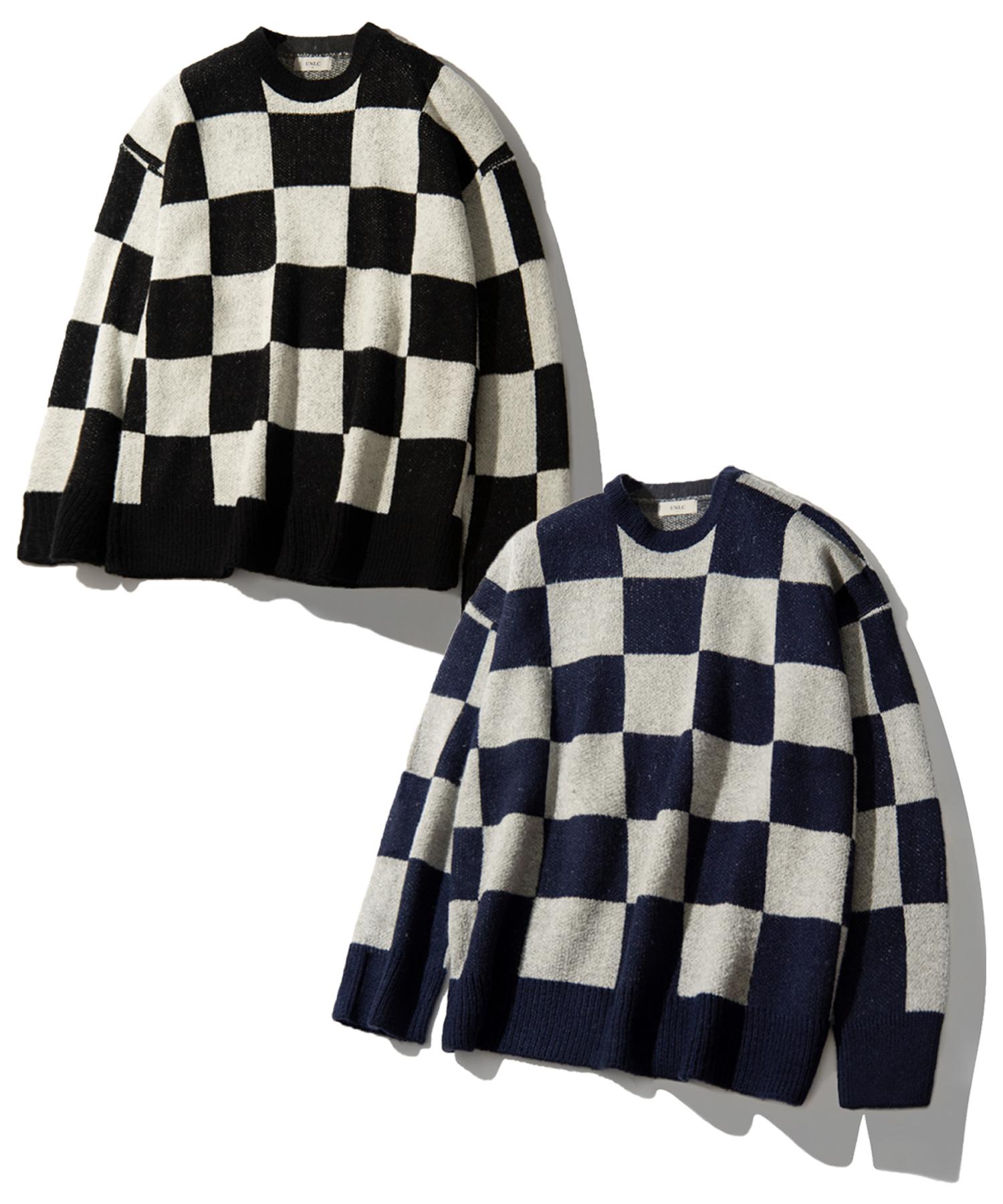 U And Lc Check Block Oversized Knit (2 Colors) Navy/M
