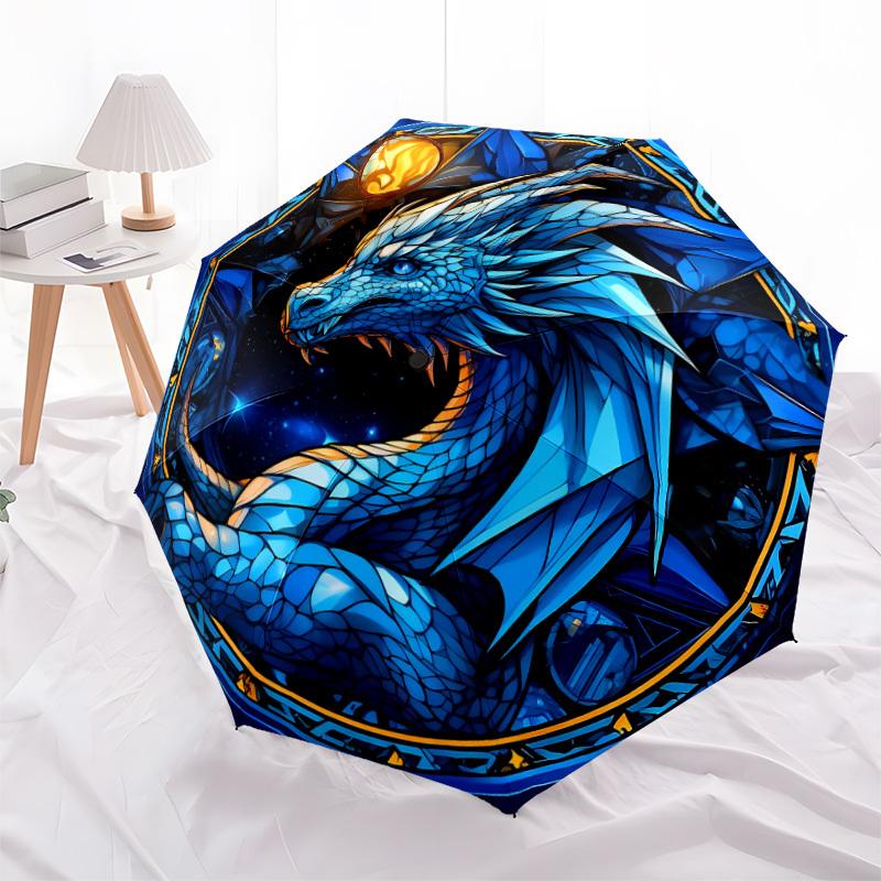 1pc Dragon Fantasy Automatic Folding Umbrella - Compact 8-Rib Design, Durable Plastic & Iron, Lightweight for Outdoor Daily Use