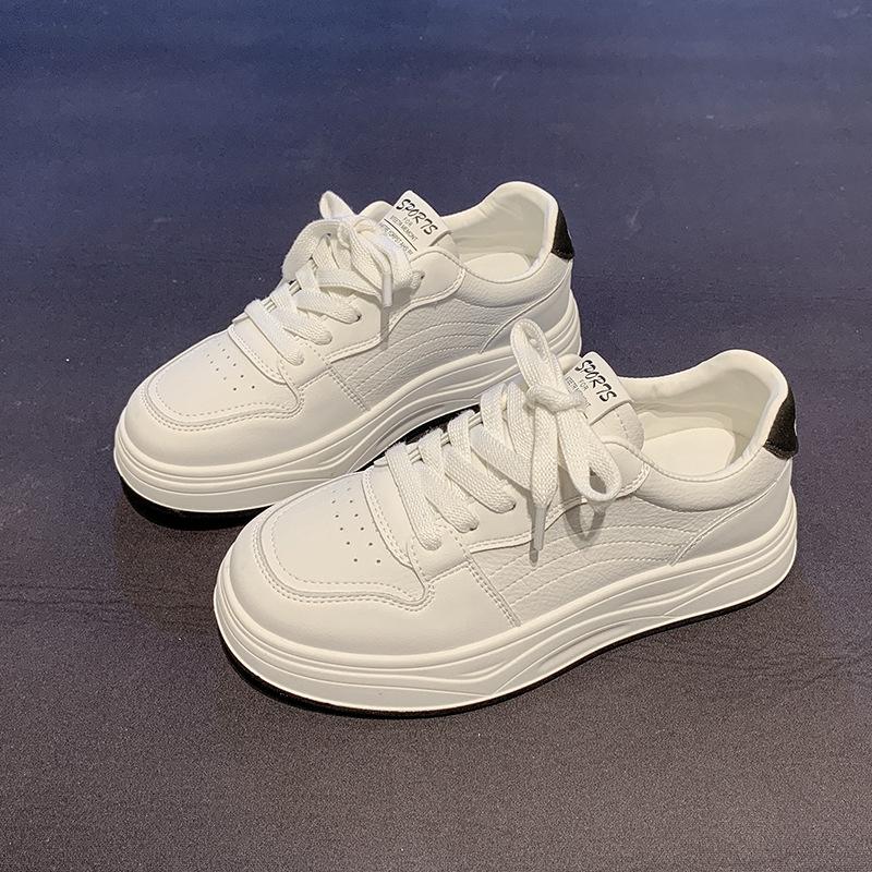 Platform white shoes women's summer 2025 new fashion lightweight breathable round head lace-up student casual board shoes