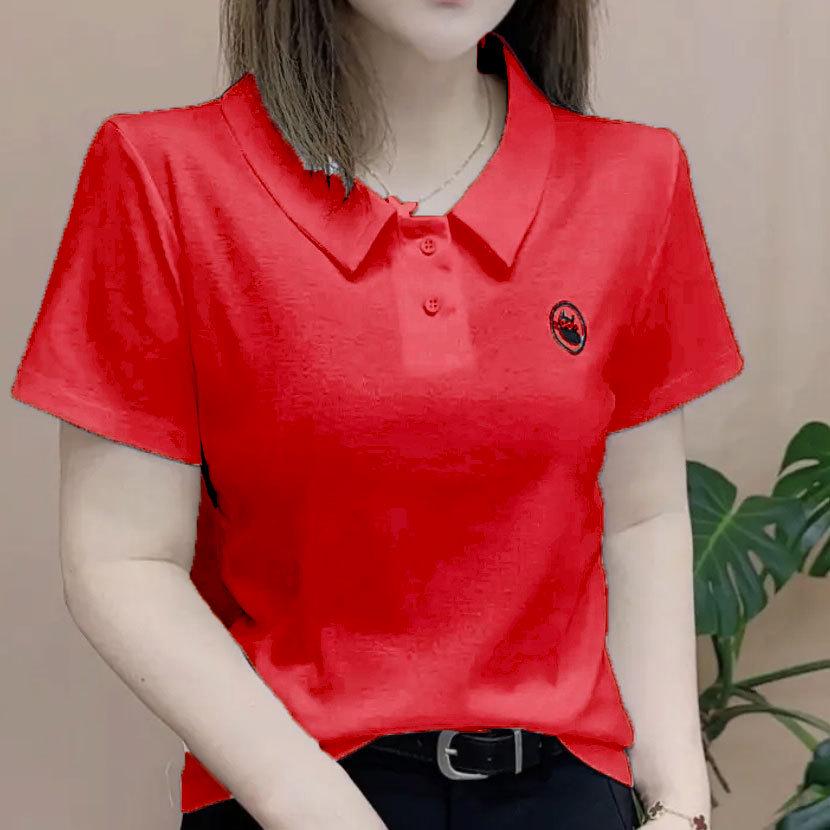 

Women s Embroidered Loose-Fit Polo Shirt - Short Sleeve, Age-Reducing Summer Top XL
