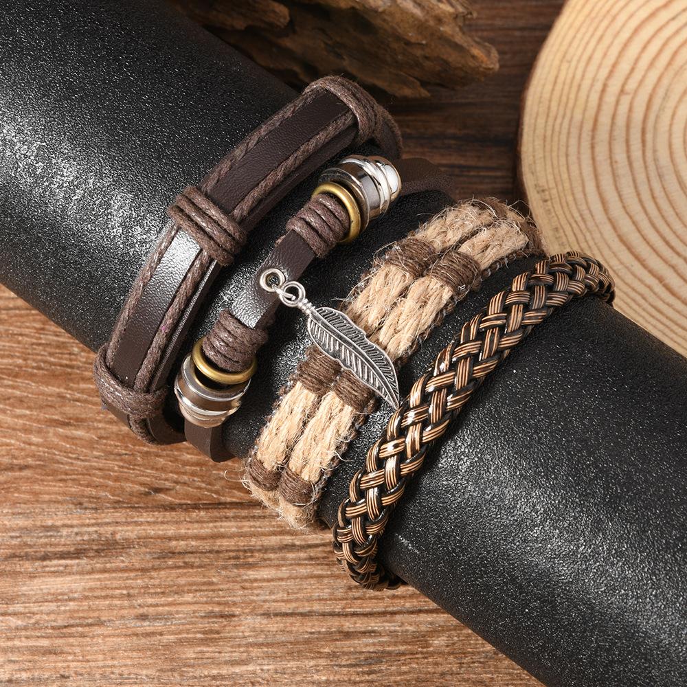 Ethnic retro style leaf leather bracelet fashion casual simple feather leather bracelet wholesale new bracelet