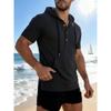 Mens Solid Color Loose Casual Short Sleeve Hooded Shirt