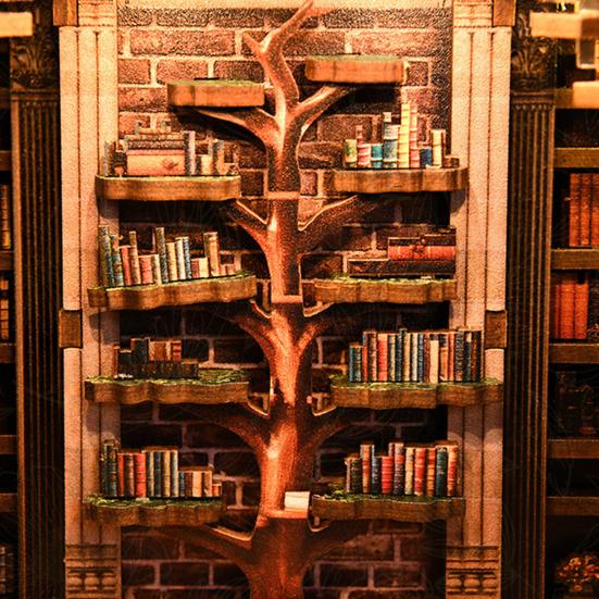 DIY Book House Kit with LED Light Handmade Vintage 3D Wooden Puzzle Bookstore Miniature Dollhouse Bookshelf Decoration Book Lover Gift