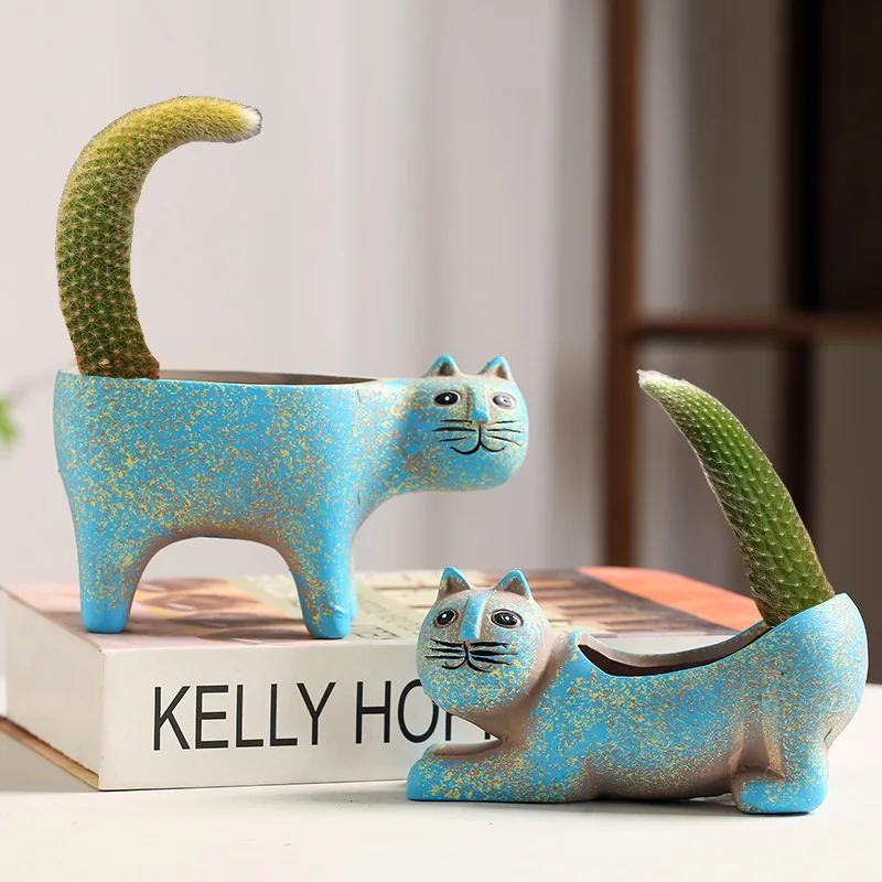Ceramic Cartoon Cat Flower Pot Creative Succulents Plant Pots Desk Tabletop Ornaments Garden Indoor Plants Vase Home Decoration