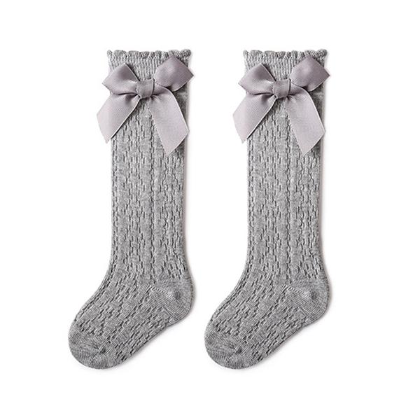 Cute Girls Knee High Socks Bows Cotton Breathable Soft Children Socks Hollow Out Non-slip Newborn Infant Long Mesh Socks 0-3Yrs