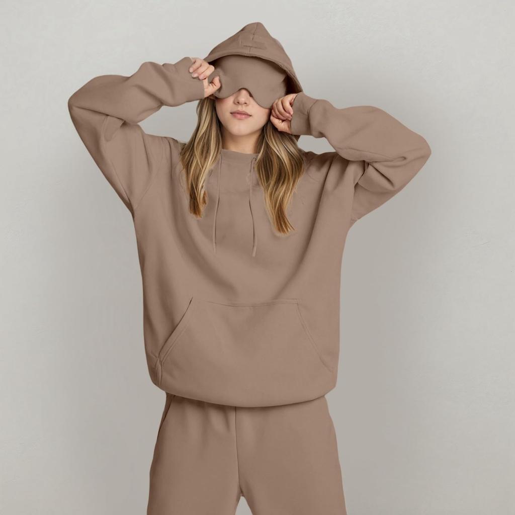 Unisex Hooded Sweatshirt With Built-in Eye Mask, Casual Long Sleeved, Solid Color Sports Pullover, Loose Fit Sweatshirt