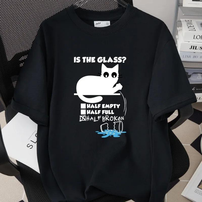 Interesting Cartoon Cat Short Sleeved T-shirt Neutral Casual Versatile Top Cute Cartoon Cat Daily Commuting Casual Home Clothes