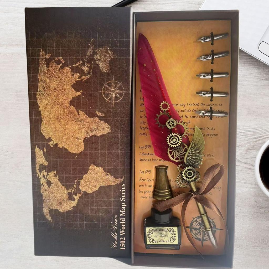 Vintage Mechanical Punk Wind Quill Set Gothic Replacement Nib Dipped In Ink Pen