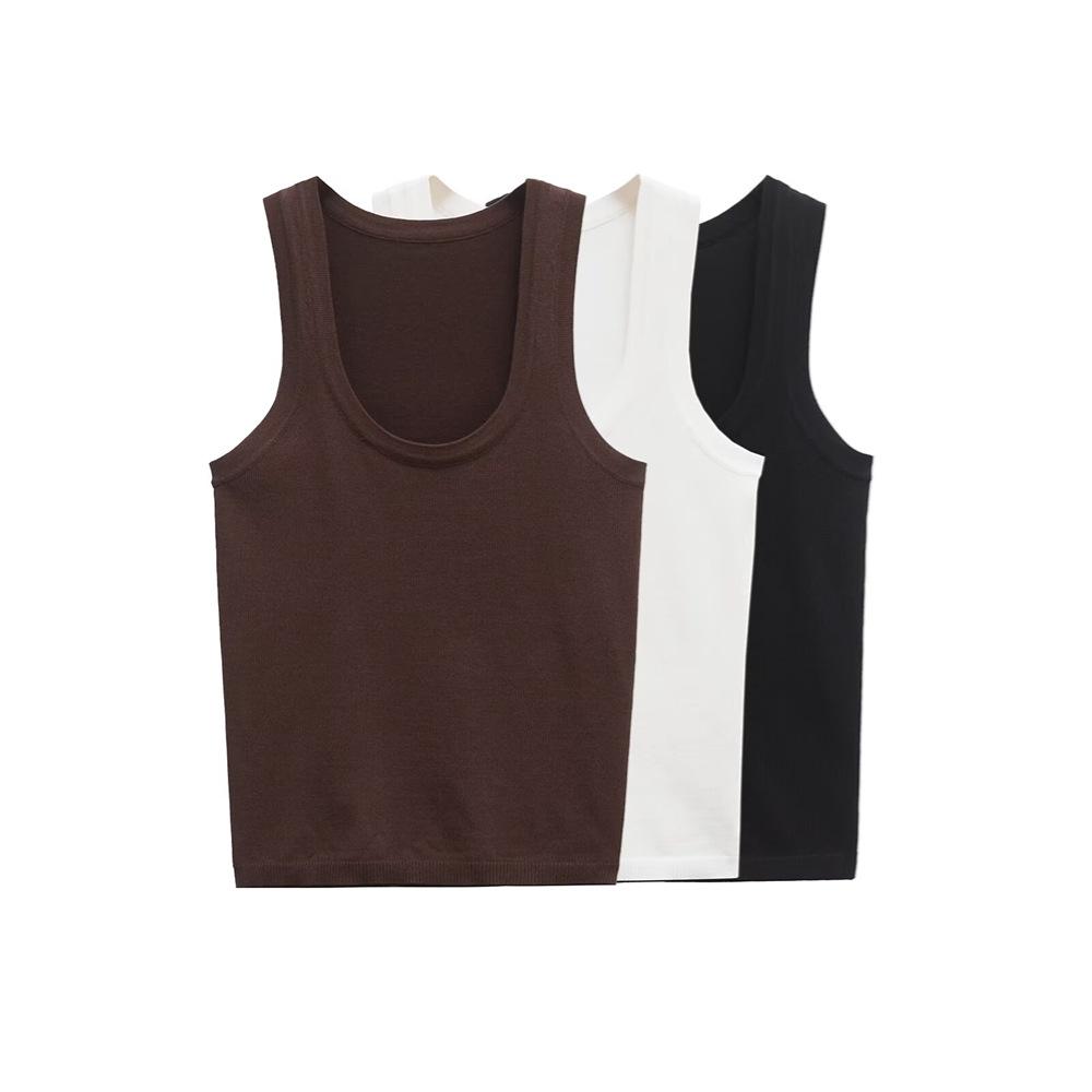 

2025 Women s Slim U-Neck Sleeveless Vest Top Large белый