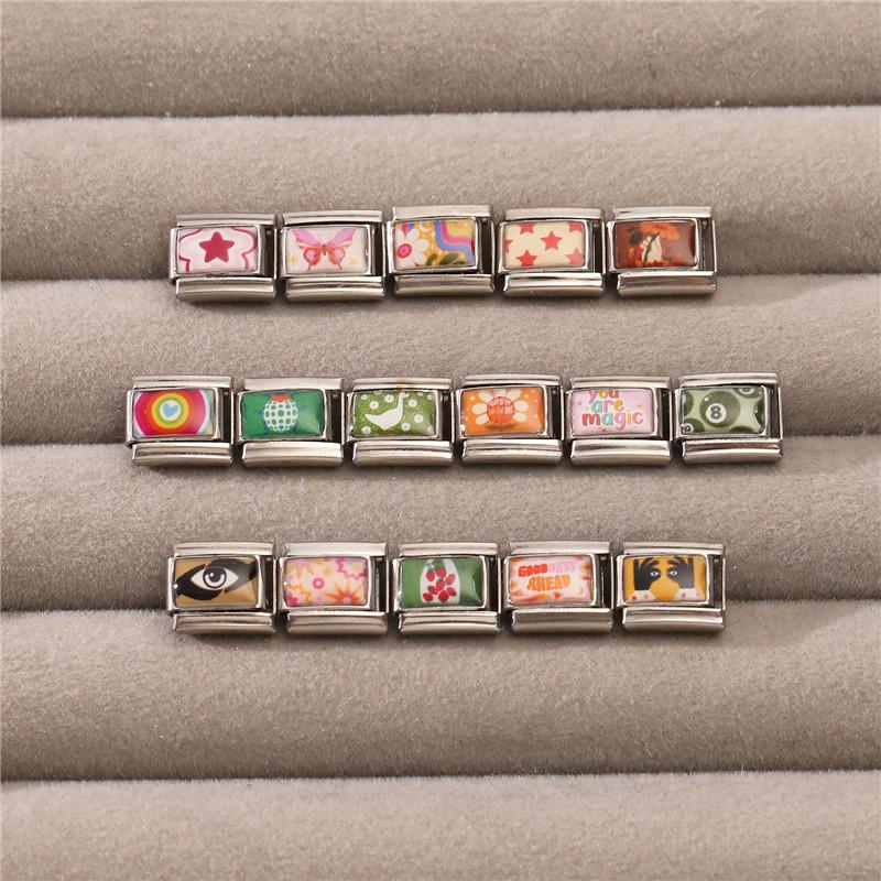 New Creative Swan Flower Eye Ball Star Butterfly Italian Charm Links Fit 9MM Stainless Steel Bracelet Women Men DIY Making Gift