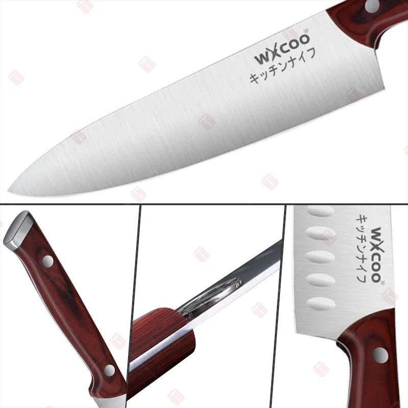 WXCOO 1-3pcs Professional Chef Knife Multi-Purpose Kitchen for Meat Fish Fruits Ultra Sharp Blade Stainless Steel Wooden Handle