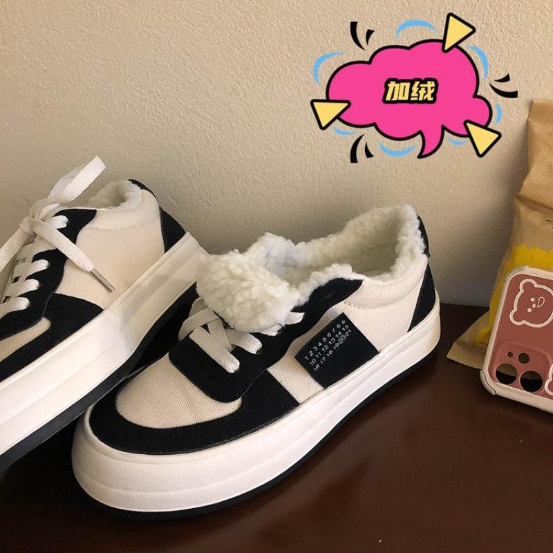 

Популярная женская обувь осень-зима бархатная парусиновая обувь универсальная модная ниша 2025 новая студенческая обувь из хлопка обувь для досок 38 чёрный